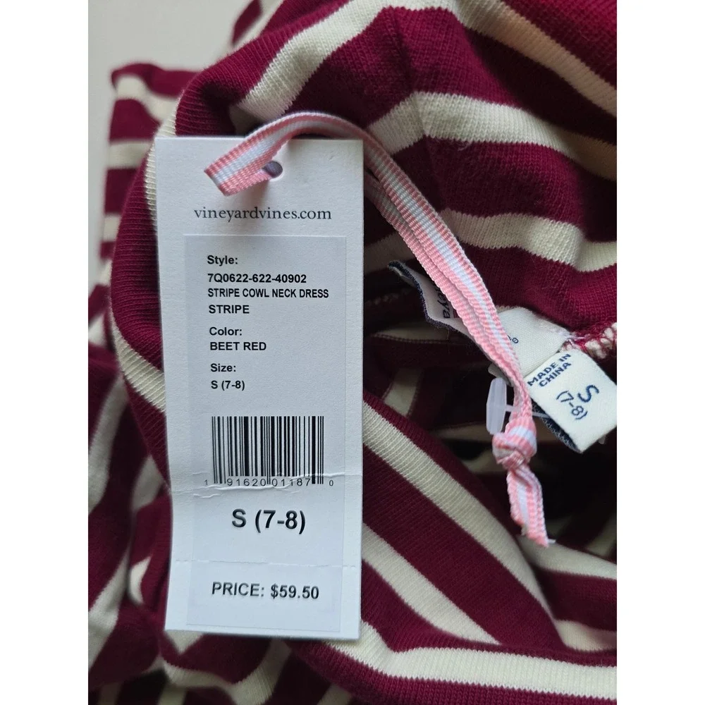Vineyard Vines Striped Cowl Neck Knit Sweater Dress Girls S (7-8)